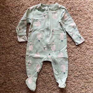 Old Navy Mint Blue Snowman Footie Pjs Size 6mo